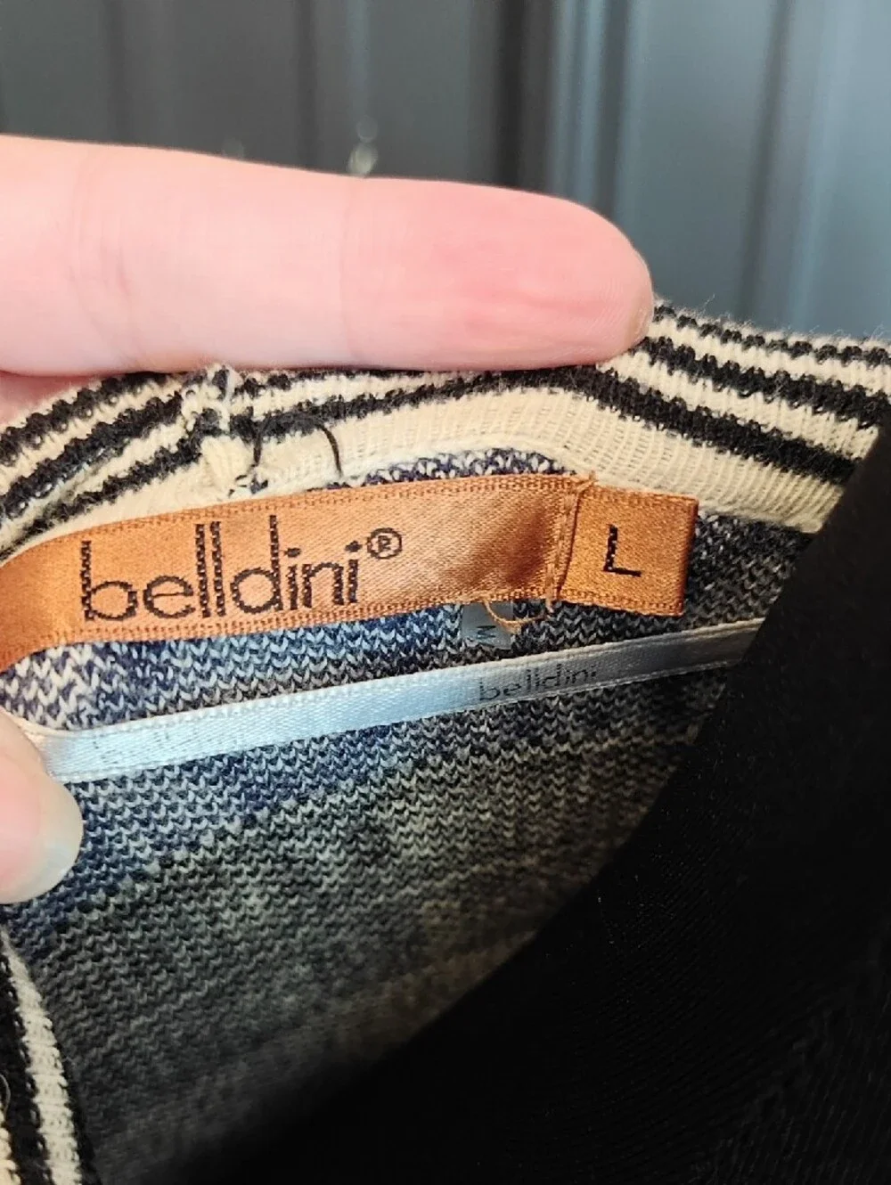 Belldini Cream Cardigan with Burgundy and Navy Accents